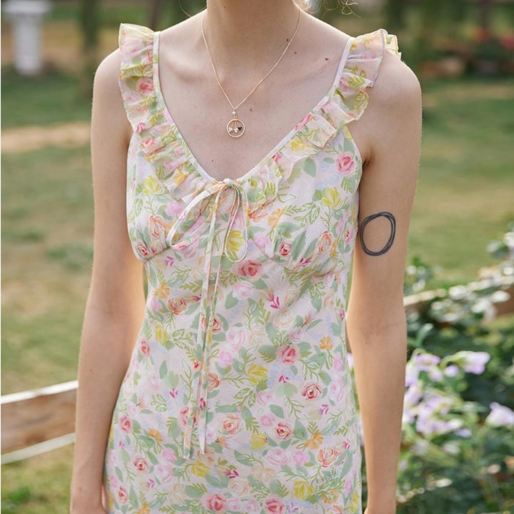 simple retro floral midi dresses XS